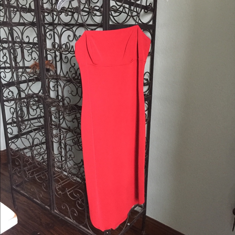 Red strapless dress